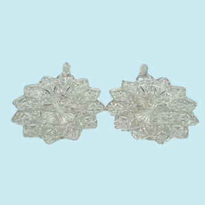 Pair of Vintage Federal Clear Glass Carrier Petal #2829 Chamber Candle Holders